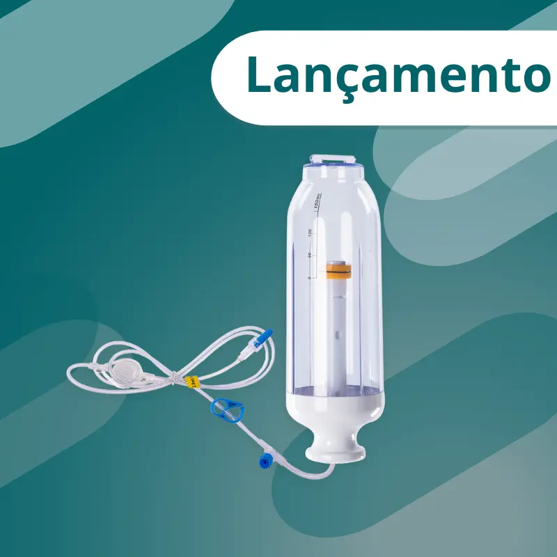 Bomba elastomérica Infusam da Samtronic, com design transparente, tubo de infusão e selo de lançamento