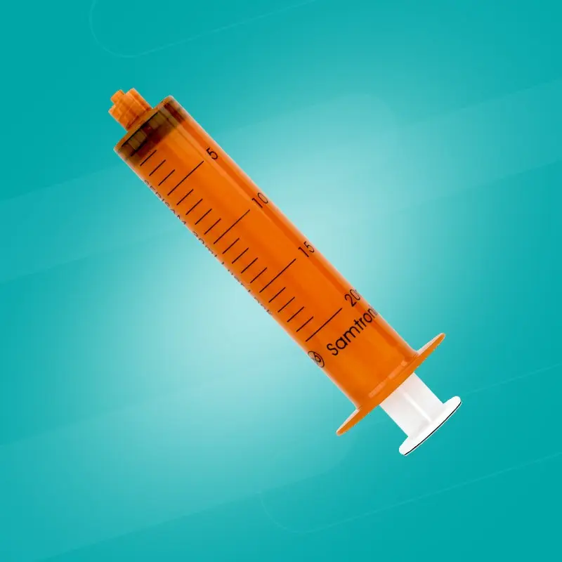 Seringa Serisam Fotoprotetora da Samtronic, laranja translúcida, ideal para medicamentos fotossensíveis