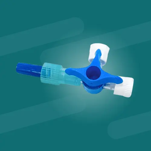 torneira de 3 vias azul para controle de fluxo em infusão